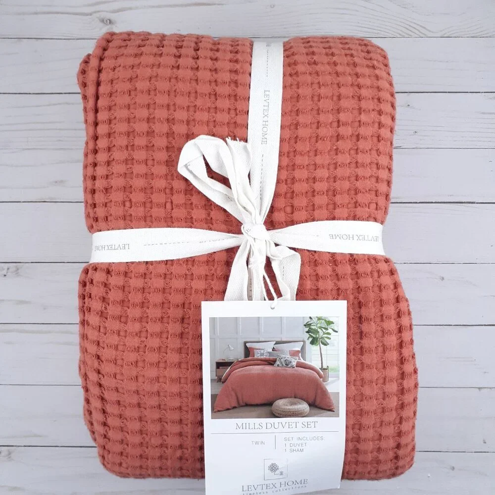 Levtex Home Mills Duvet Set Twin Adobe Waffle Cotton